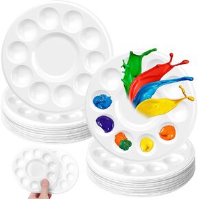AmazingSpark 100 Pcs White Round Paint Tray Palettes 5.5 inch Disposable Round Plastic Paint Palette Bulk Watercolor Craft Supplies for Art Class, DIY Craft, Painting Party, Birthday Party in Kuwait