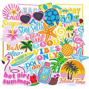32PCS Summer Beach Iron On Patches for Hats, Coastal Preppy Embroidered Applique Patches for Clothes, Jackets, Jeans, Backpacks and Bags in Kuwait
