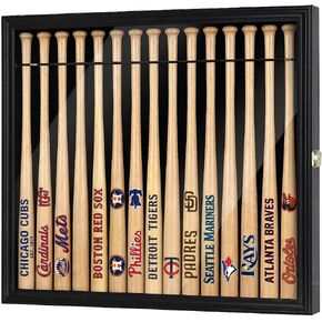 DisplayGifts Beech Hardwood Solid 16 Baseball Mini Bat Display Case Cabinet Holder Rack UV Protected Mini 18" Black in Kuwait