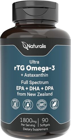 Naturalis Ultimate rTG Omega 3 Fish Oil 1800mg from Wild New Zealand Tuna - Full Spectrum Omega3s EPA, DHA & DPA - Sustainably Sourced, Non-GMO, Gluten Free - 180 Softgels in Saudi Arabia