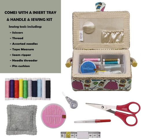 Samll Sewing Basket Organizer with Mini Sewing Kit Accessories for Kids/Girls/Beginners Christmas Birthday Gift in Kuwait