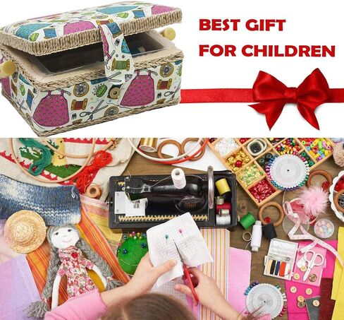 Samll Sewing Basket Organizer with Mini Sewing Kit Accessories for Kids/Girls/Beginners Christmas Birthday Gift in Kuwait