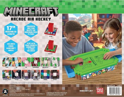 لعبة Minecraft: Arcade Air Hockey - Overworld - السلسلة الأساسية، لعبة طاولة بمحرك مقاس 17 بوصة، أصوات أيقونية، لعبة مرخصة قابلة للتجميع، للبالغين والأطفال من سن 3 سنوات فما فوق، لاعبان in Kuwait