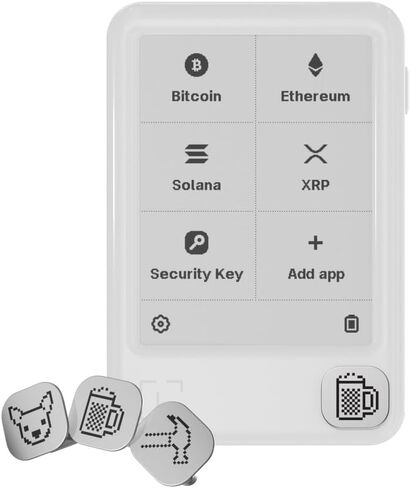 محفظة Ledger Nano Gen5 الآمنة للعملات المشفرة التي تعمل باللمس باللون الأبيض الجليدي + شارات مرحة (حزمة 1) in Kuwait
