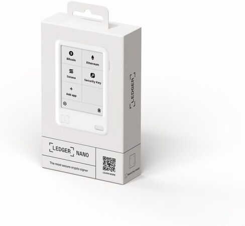 محفظة Ledger Nano Gen5 الآمنة للعملات المشفرة التي تعمل باللمس باللون الأبيض الجليدي + شارات مرحة (حزمة 1) in Kuwait
