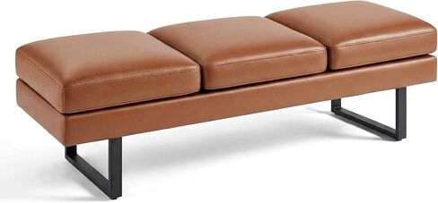 Shahoo 3 Seats Faux Leather Reception Bench, 60 Inches Office Guest Chair with Heavy-Duty Metal Legs, Upholstered Waiting Room Chairs for Office,Conference & Living Room, Black, 1 PCS in Kuwait