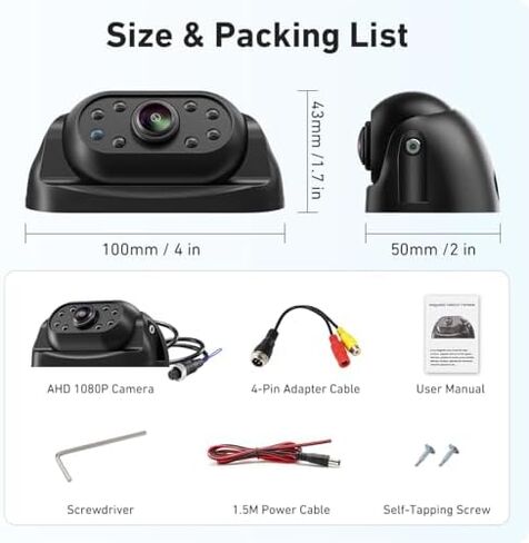 GreenYi AHD Monitor Truck Camera Set, 800x480 HD TFT Monitor + Universal 1080P Wired RV Backup Camera with Magnetic Mount in Kuwait