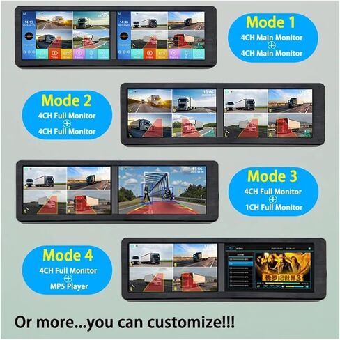 14.55 inch 8CH Touch Screen Bus Monitoring Kit BSD Alarm Heavy Vehicle AHD DVR System MP5 Player HD Night Vision Reverse Cameras in Kuwait