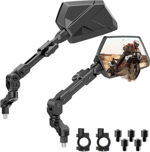 Motorcycle Mirrors for All Riders Heights, Extendable Foldable 360° Adjustable Convex Mirrors, M8 M10 Universal Handlebar Mount Extenders Compatible with ATV Scooter Dirt Bike Snowmobile in Kuwait