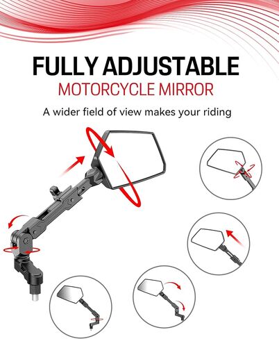 Motorcycle Mirrors for All Riders Heights, Extendable Foldable 360° Adjustable Convex Mirrors, M8 M10 Universal Handlebar Mount Extenders Compatible with ATV Scooter Dirt Bike Snowmobile in Kuwait