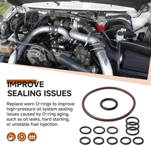 مجموعة FKM O-Ring لمحرك Powerstroke 7.3L موديل 1994.5-2003، تتضمن HPOP (مضخة زيت عالية الضغط)، واللوحة الخلفية، والتجهيزات، وأختام IPR in Kuwait