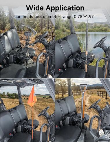 KEMIMOTO UTV Under Seat Bow Rack Auto-Grip Hunting Tool Holder Gear Mount with Rubber Straps Compatible with Can-Am Defender Polaris Ranger in Kuwait