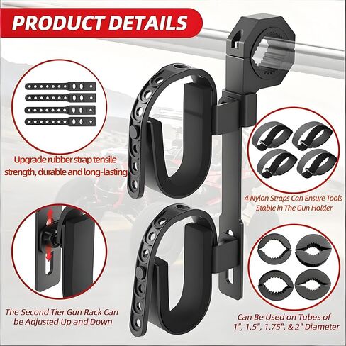 ATV Gun Rack, Double Tier Hunting Tool Shovel Mount Holder Heavy Duty Roll Bar Gun Rack for Truck, ATV, UTV, RV, Snowmobile, Golf Cart Side By Side Accessories in Kuwait