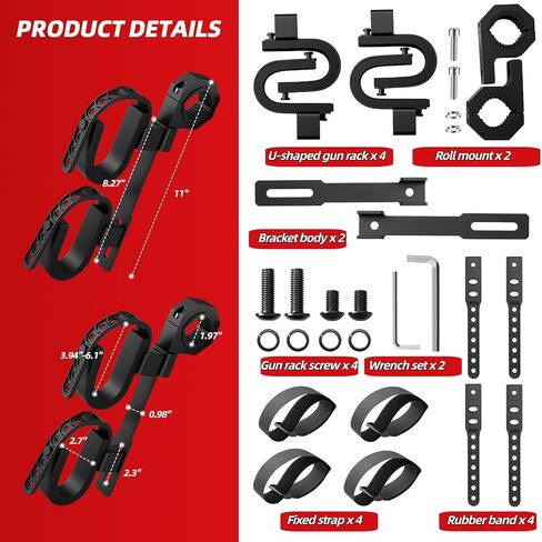 ATV Gun Rack, Double Tier Hunting Tool Shovel Mount Holder Heavy Duty Roll Bar Gun Rack for Truck, ATV, UTV, RV, Snowmobile, Golf Cart Side By Side Accessories in Kuwait