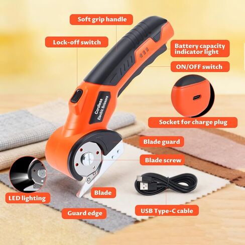 Lichamp Cordless Electric Scissors, Rechargeable Box Cutter, Carpet & Fabric Rotary Cutter with Safety Button, USB Charging for Cardboard Box, Plastic, Leather & More in Kuwait