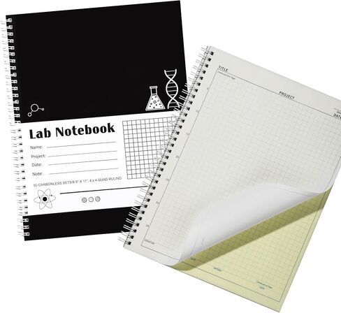 Carbonless Lab Notebook - 50 Carbonless Sets(8.5'' X 11''), Carbon Copy Science Notebook with Scientific Grid Pages for Chemistry & Engineering, Students & Researchers, Wire-O Binding (1, Black) in Kuwait