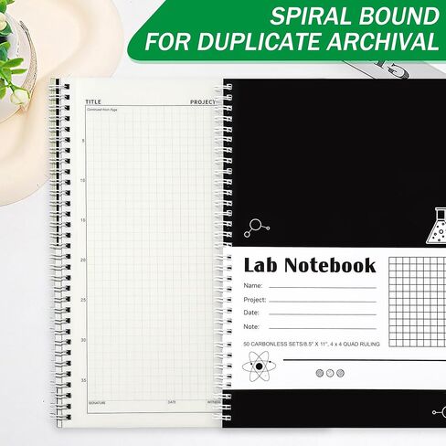 Carbonless Lab Notebook - 50 Carbonless Sets(8.5'' X 11''), Carbon Copy Science Notebook with Scientific Grid Pages for Chemistry & Engineering, Students & Researchers, Wire-O Binding (1, Black) in Kuwait