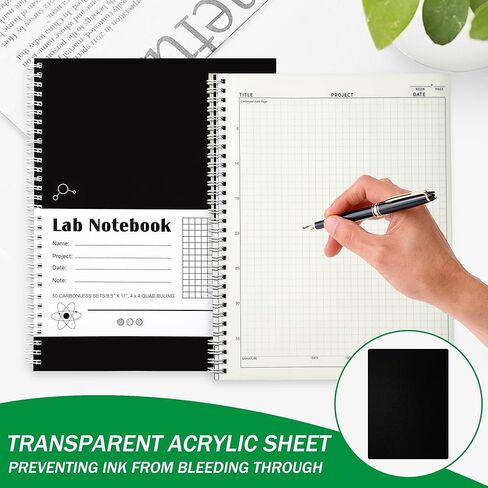 Carbonless Lab Notebook - 50 Carbonless Sets(8.5'' X 11''), Carbon Copy Science Notebook with Scientific Grid Pages for Chemistry & Engineering, Students & Researchers, Wire-O Binding (1, Black) in Kuwait