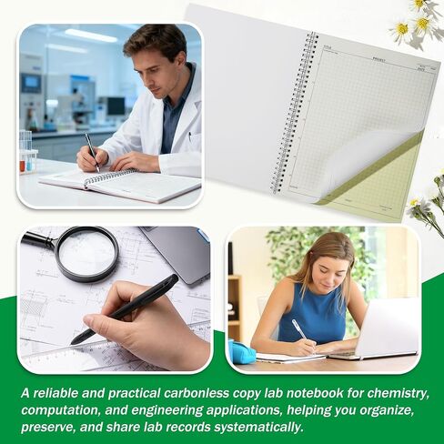 Carbonless Lab Notebook - 50 Carbonless Sets(8.5'' X 11''), Carbon Copy Science Notebook with Scientific Grid Pages for Chemistry & Engineering, Students & Researchers, Wire-O Binding (1, Black) in Kuwait