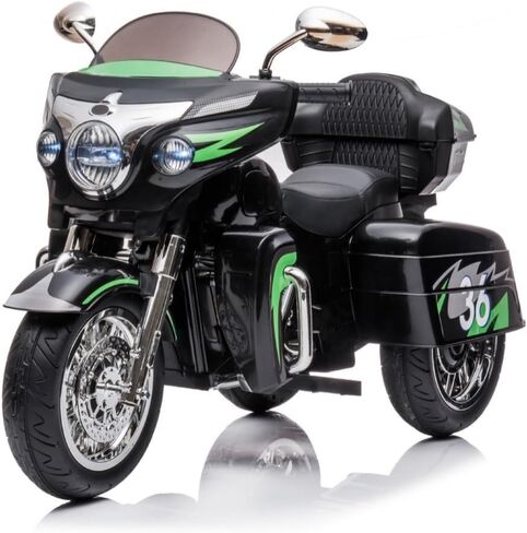 12V Electric Motorcycle for Kids Ages 3-8, 2 Seats Ride-On Motorbike with 3 Wheels, Bluetooth, USB, LED Light & Storage Box | Safe & Durable Kids Toy Vehicle, Black in Kuwait