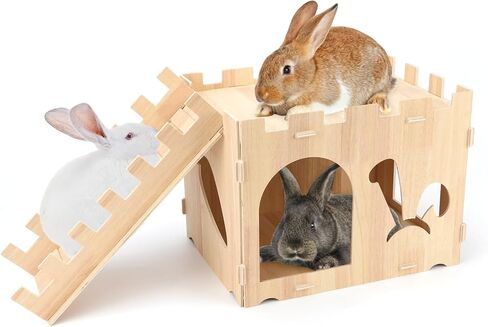 BWOGUE Extra Large Wooden Rabbit Castle Bunny House and Hideouts Detachable Small Animal Play Hideaway Hut for Indoor Adult Rabbit Guinea Pig Chinchilla Habitat in Saudi Arabia