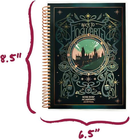 ConQuest Journals Harry Potter 2026-2027 Hogwarts Academic Agenda, July - June, 8.5'' x 6.5'', Spiral-Bound, Weekly/Monthly Calendar Planner Pages, Sticker Sheets, School Supplies, Officially Licensed in Kuwait