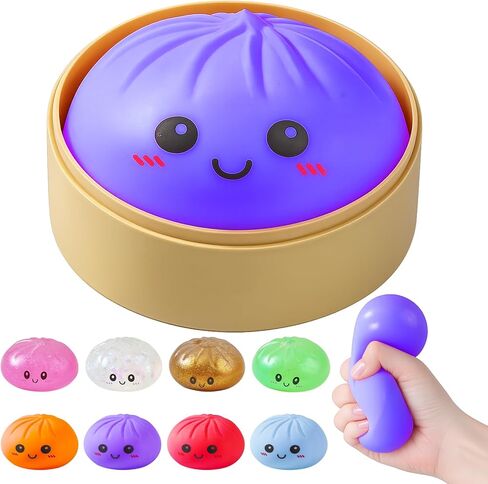 Dumpling Squishies, Glitter Dumpling Mystery Box, Colorful Dumplings Stress Balls Fidget Sensory Toy, Stocking Stuffers with Food Steamer Stretchy Desk Toys (Pink) in Kuwait