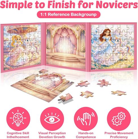 2-in-1 Magnetic Puzzle Book & Dress up Dolls for Girls 3-9, 124PCS Princess Magnetic Puzzle Travel Toy (75 PCS Puzzle + 49 PCS Dress up) Activities for Birthday Party Favor Airplane Car Road Trips in Saudi Arabia