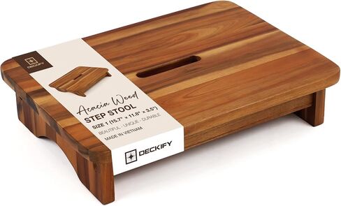 Wooden Step Stool for Adults, Small Acacia Wood Stepping Stool, Non-Slip 1-Step Bedside Stool for Bed & Bathroom, 600 lbs, Portable — 6.5 Inch in Kuwait