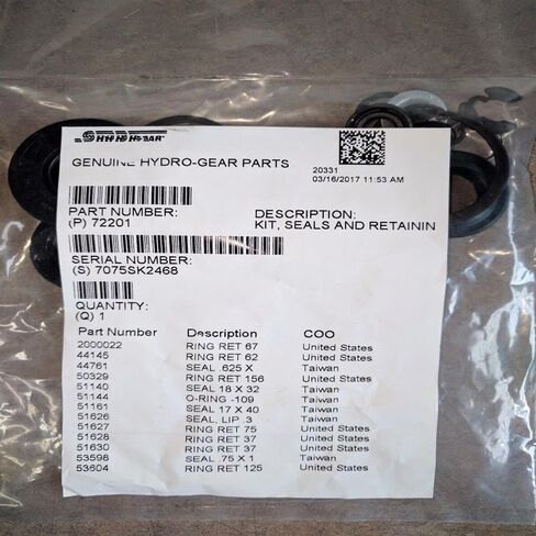 استبدال لـ Hydro Gear جديد أصلي 72201 مجموعة أختام وحلقة الاحتفاظ لـ ZT-2100 trans OEM in Kuwait