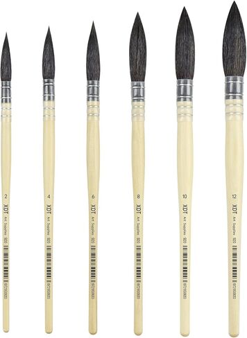 XDT#920 Round Watercolor Artist Paint Brush 3 Piece Set Medium Soft Black Goat Hair Long Handle #8#10#12, Mop Style Paint Brush for Watercolor & Acrylic & Oil in Kuwait