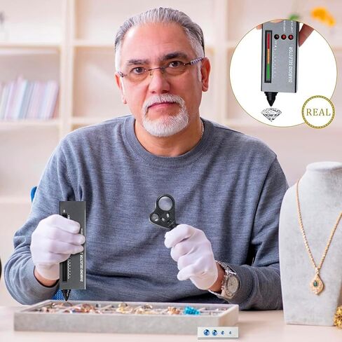 قلم اختبار الماس، 40X عدسة عين معدنية كاملة للمجوهرات، 6 قطع من الفولاذ المقاوم للصدأ المطور بدقة ومضاد للكهرباء الساكنة منحني من مجموعة الملاقط، محدد الماس الاحترافي للمبتدئين والخبراء in Kuwait