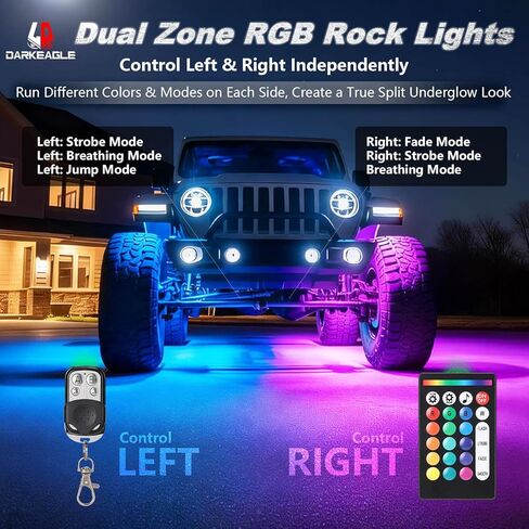8Pods Full Angle RGB LED Rock Lights Full Kit for Jeep Trucks ATV UTV SXS RZR SUV Golf Cart Offroad Pickup, 240Chip Waterproof Multicolor Underglow Light with APP/RF Remote, Neon Underbody Accent 12V in Saudi Arabia