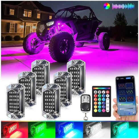 8Pods زاوية كاملة RGB LED مجموعة أضواء الصخور الكاملة لشاحنات جيب ATV UTV SXS RZR SUV عربة الغولف بيك اب الطرق الوعرة، 240 رقاقة مقاومة للماء متعددة الألوان تحت الضوء مع جهاز تحكم عن بعد APP/RF، لهجة نيون سفلية 12 فولت in Kuwait