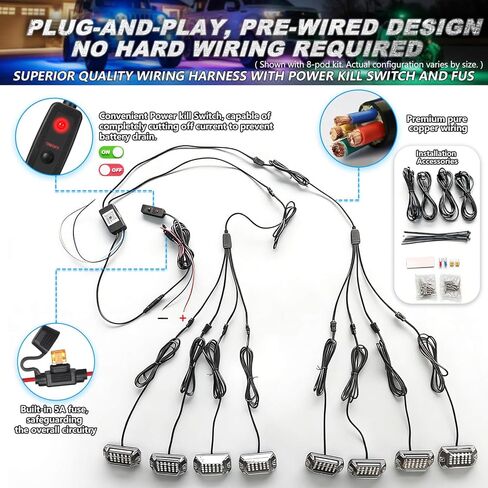 8Pods Full Angle RGB LED Rock Lights Full Kit for Jeep Trucks ATV UTV SXS RZR SUV Golf Cart Offroad Pickup, 240Chip Waterproof Multicolor Underglow Light with APP/RF Remote, Neon Underbody Accent 12V in Saudi Arabia