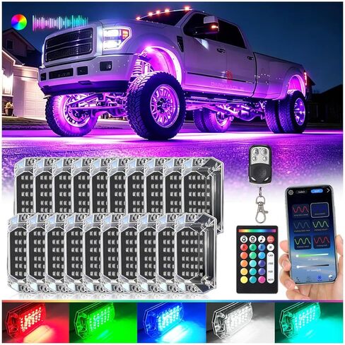 8Pods Full Angle RGB LED Rock Lights Full Kit for Jeep Trucks ATV UTV SXS RZR SUV Golf Cart Offroad Pickup, 240Chip Waterproof Multicolor Underglow Light with APP/RF Remote, Neon Underbody Accent 12V in Saudi Arabia