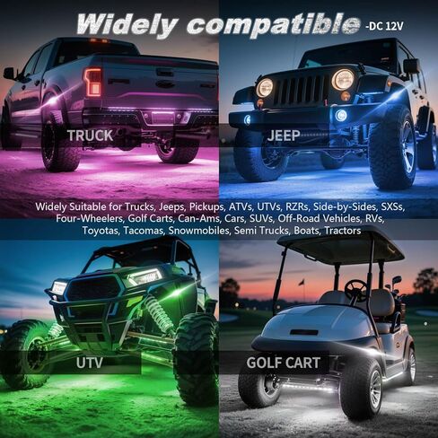 8Pods Full Angle RGB LED Rock Lights Full Kit for Jeep Trucks ATV UTV SXS RZR SUV Golf Cart Offroad Pickup, 240Chip Waterproof Multicolor Underglow Light with APP/RF Remote, Neon Underbody Accent 12V in Saudi Arabia