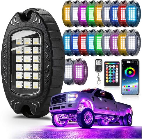 8Pods Full Angle RGB LED Rock Lights Full Kit for Jeep Trucks ATV UTV SXS RZR SUV Golf Cart Offroad Pickup, 240Chip Waterproof Multicolor Underglow Light with APP/RF Remote, Neon Underbody Accent 12V in Saudi Arabia