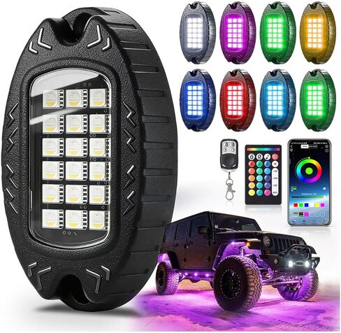 8Pods Full Angle RGB LED Rock Lights Full Kit for Jeep Trucks ATV UTV SXS RZR SUV Golf Cart Offroad Pickup, 240Chip Waterproof Multicolor Underglow Light with APP/RF Remote, Neon Underbody Accent 12V in Saudi Arabia