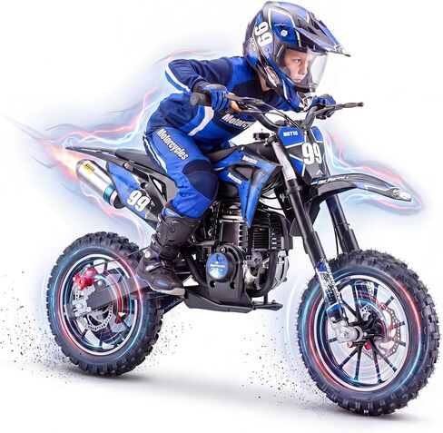 دراجة ترابية للأطفال 40cc 4-Stroke من GREENLEMON - دراجة ترابية بسرعة 25 ميلاً في الساعة مع تعليق كامل، فرامل قرصية مزدوجة، بدء سحب سهل وبدون خلط الزيت، دراجة نارية تعمل بالغاز على الطرق الوعرة للأعمار من 5 إلى 10 سنوات (أزرق) in Kuwait