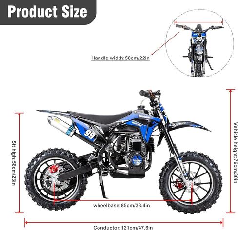 دراجة ترابية للأطفال 40cc 4-Stroke من GREENLEMON - دراجة ترابية بسرعة 25 ميلاً في الساعة مع تعليق كامل، فرامل قرصية مزدوجة، بدء سحب سهل وبدون خلط الزيت، دراجة نارية تعمل بالغاز على الطرق الوعرة للأعمار من 5 إلى 10 سنوات (أزرق) in Kuwait