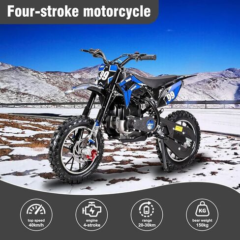 دراجة ترابية للأطفال 40cc 4-Stroke من GREENLEMON - دراجة ترابية بسرعة 25 ميلاً في الساعة مع تعليق كامل، فرامل قرصية مزدوجة، بدء سحب سهل وبدون خلط الزيت، دراجة نارية تعمل بالغاز على الطرق الوعرة للأعمار من 5 إلى 10 سنوات (أزرق) in Kuwait