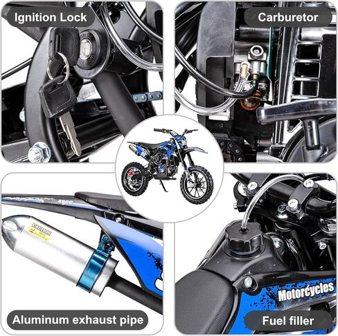 دراجة ترابية للأطفال 40cc 4-Stroke من GREENLEMON - دراجة ترابية بسرعة 25 ميلاً في الساعة مع تعليق كامل، فرامل قرصية مزدوجة، بدء سحب سهل وبدون خلط الزيت، دراجة نارية تعمل بالغاز على الطرق الوعرة للأعمار من 5 إلى 10 سنوات (أزرق) in Kuwait