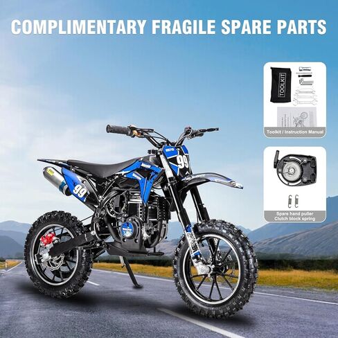 دراجة ترابية للأطفال 40cc 4-Stroke من GREENLEMON - دراجة ترابية بسرعة 25 ميلاً في الساعة مع تعليق كامل، فرامل قرصية مزدوجة، بدء سحب سهل وبدون خلط الزيت، دراجة نارية تعمل بالغاز على الطرق الوعرة للأعمار من 5 إلى 10 سنوات (أزرق) in Kuwait