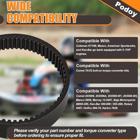 حزام محرك Podoy 203589/5959 Go Kart، حزام محول عزم الدوران 30 سلسلة لمحركات 5HP-7HP، متوافق مع Manco 5959، Comet 203589، Coleman KT196، Murray 12-8487 (3 عبوات) in Kuwait