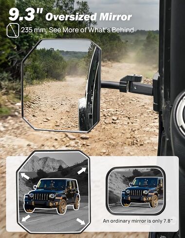 JOYTUTUS Mirrors Doors Off Compatible with 1997-2018 Wrangler TJ JK JKU Unlimited, 9" Extra Large HD Glass with 360° Adjustable Angle, Quick Release Base for Off-Road Mirrors in Kuwait