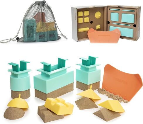 Sand Pal Beach Toys for Kids - 9 Pieces Travel-Friendly Snow Toys for Kids Ages 3-12 - Outdoor & Indoor Play Sandbox Toys Set - Sand/Snow Castle Building Molds & Tools Kit for Adults with Mesh Bag in Kuwait