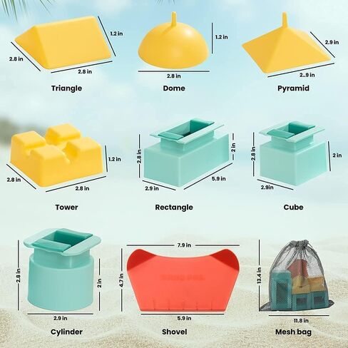 Sand Pal Beach Toys for Kids - 9 Pieces Travel-Friendly Snow Toys for Kids Ages 3-12 - Outdoor & Indoor Play Sandbox Toys Set - Sand/Snow Castle Building Molds & Tools Kit for Adults with Mesh Bag in Kuwait