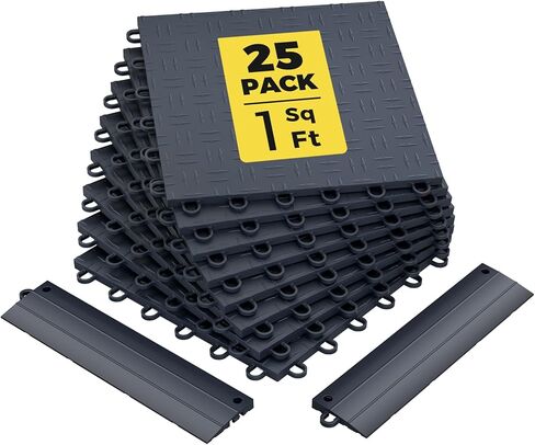CAMMOO Garage Floor Tiles Heavy-Duty Interlocking 12"x12" (50-Pack with 4 Edge Pieces, Black), 10000 lbs Capacity, Warp-Proof & Non-Slip Design, Noise Reduction, for Garage, Basement, Workshop in Saudi Arabia