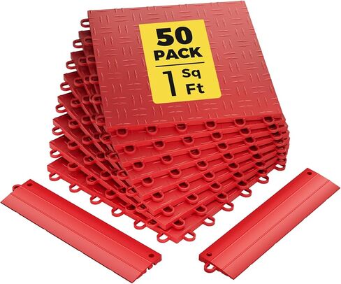 CAMMOO Garage Floor Tiles Heavy-Duty Interlocking 12"x12" (50-Pack with 4 Edge Pieces, Black), 10000 lbs Capacity, Warp-Proof & Non-Slip Design, Noise Reduction, for Garage, Basement, Workshop in Saudi Arabia